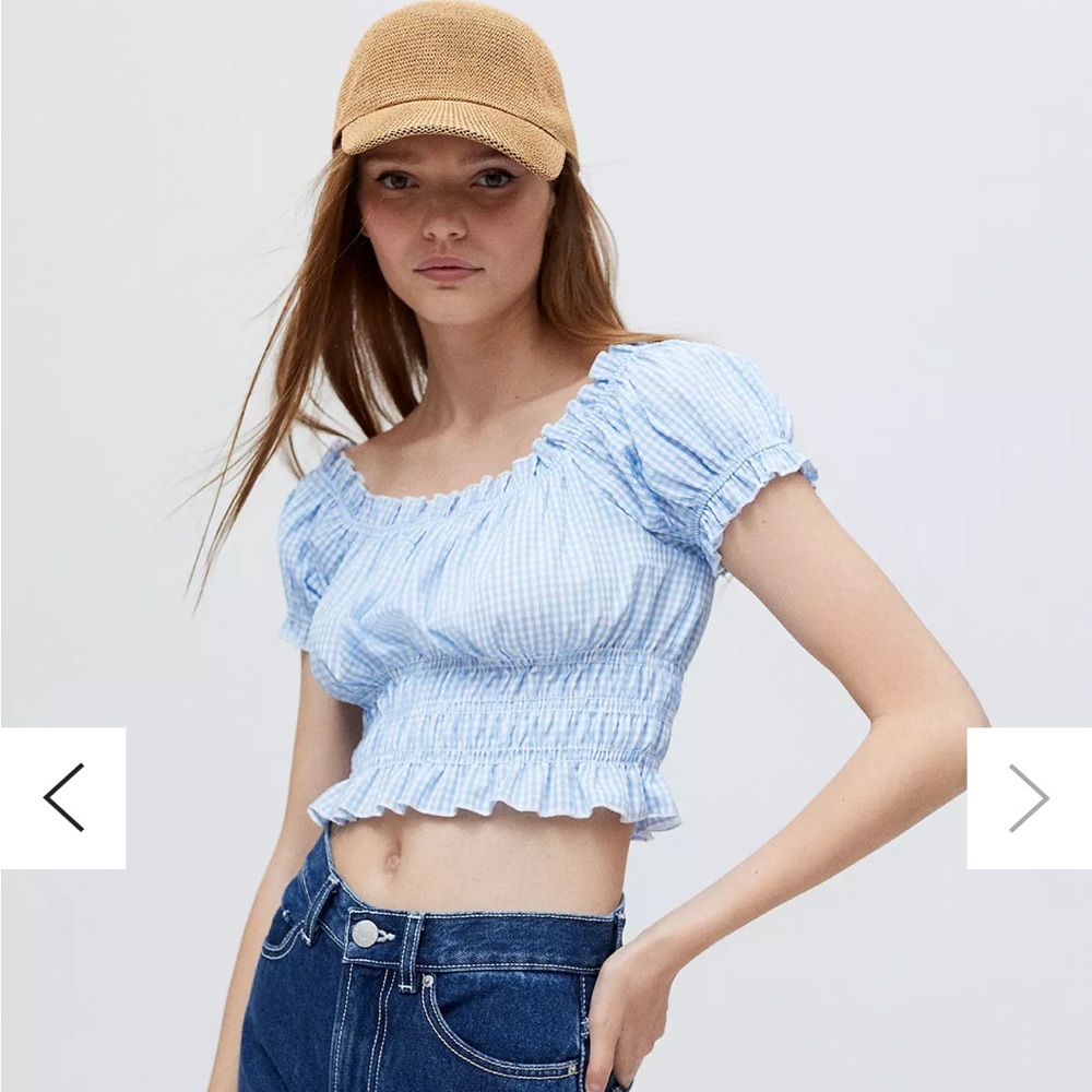 Lisa Says Gah Light Blue Gingham Blouse